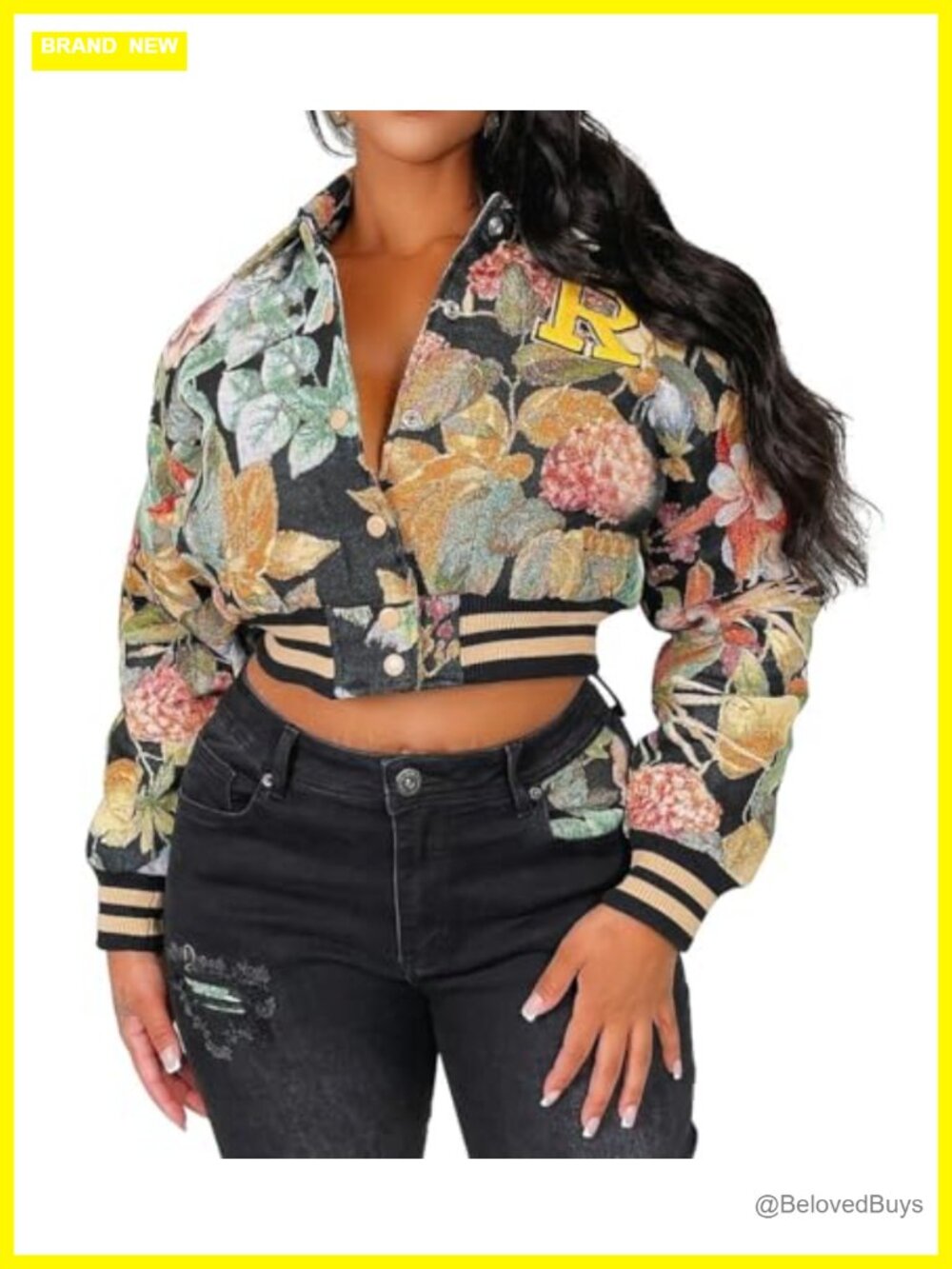 Cropped Floral Print Bomber Jacket Button Down Lightweight